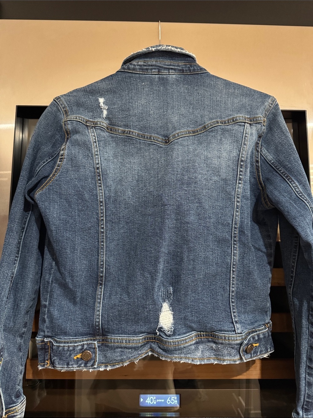 Zara Blue Distressed Denim Jacket Women's size L - Picture 5 of 5